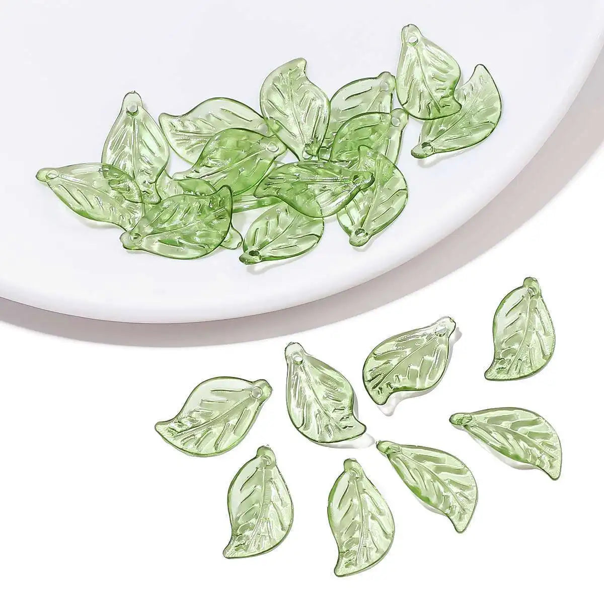 50/100Pcs Acrylic Green Leaf Spacer Charms Beads