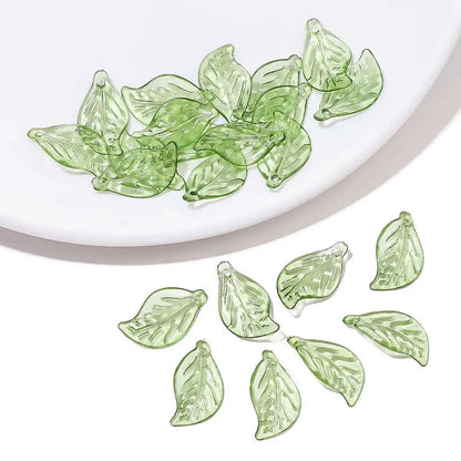 50/100Pcs Acrylic Green Leaf Spacer Charms Beads