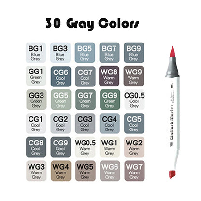 Ginflash Brush&Chisel 30Colors Gray Tone Set Matching Art Markers