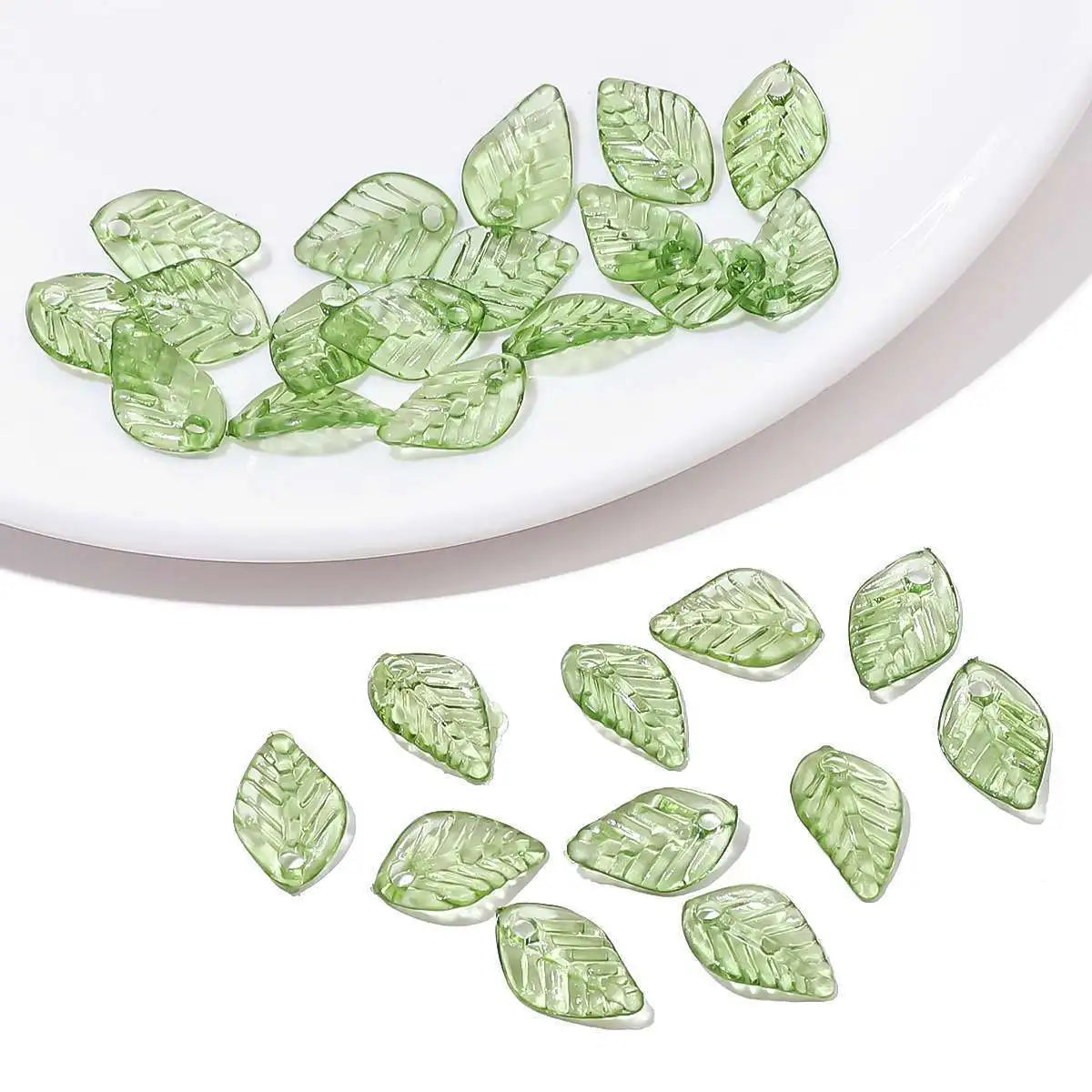50/100Pcs Acrylic Green Leaf Spacer Charms Beads
