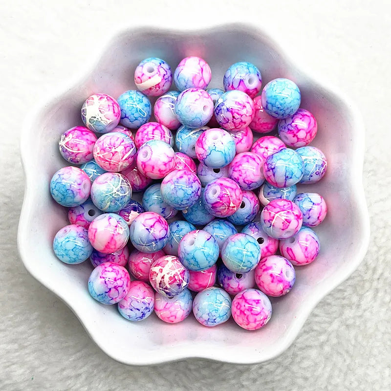 4/6/8/10mm Pattern Round Glass Beads Loose Spacer Beads