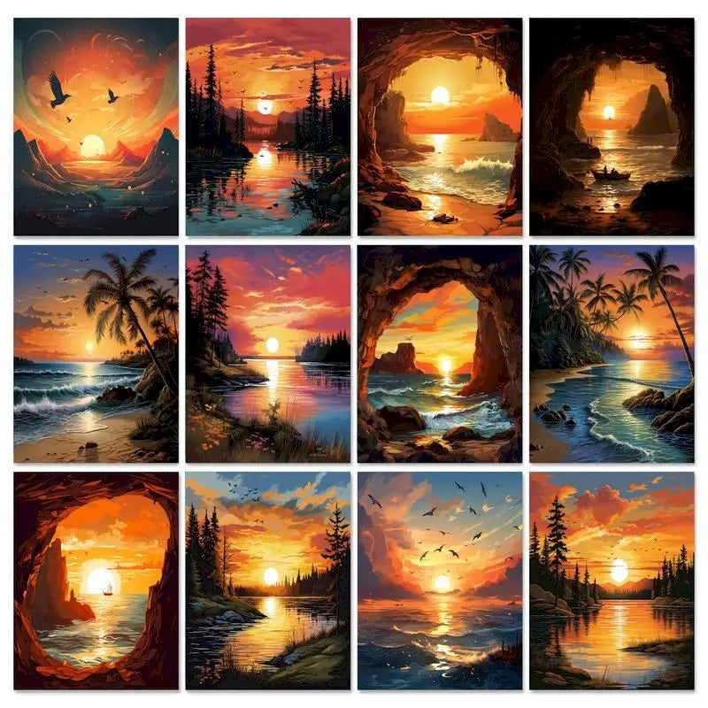 GATYZTORY Oil Painting By Numbers Gradient Sunset Scenery On Canvas