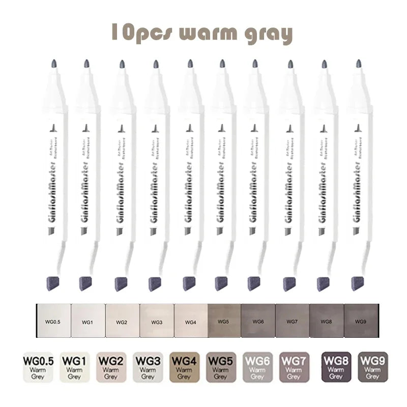 Ginflash Fine&Chisel Tipped Art Marker Gray Tones Brush Pen