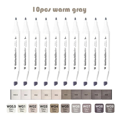 Ginflash Fine&Chisel Tipped Art Marker Gray Tones Brush Pen
