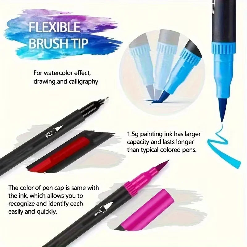 Vibrant Double-Ended Watercolor Markers – Art Set for Drawing & Crafts