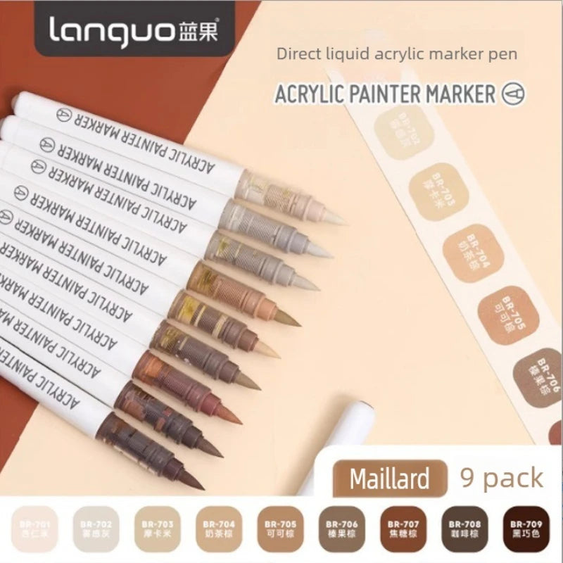 LANGUO 288/9 Colors Acrylic Marker Direct Liquid Soft Brush Paint Pen