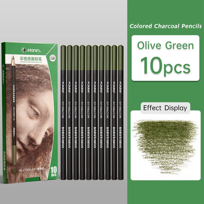 10pcs Marie's Professional Colored Charcoal Pencils Set,Skin Tone Color