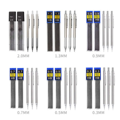 Mechanical Pencil Set 0.3 0.5 0.7 0.9 1.3 2.0mm Full Metal Art Drawing Painting Automatic Pencil