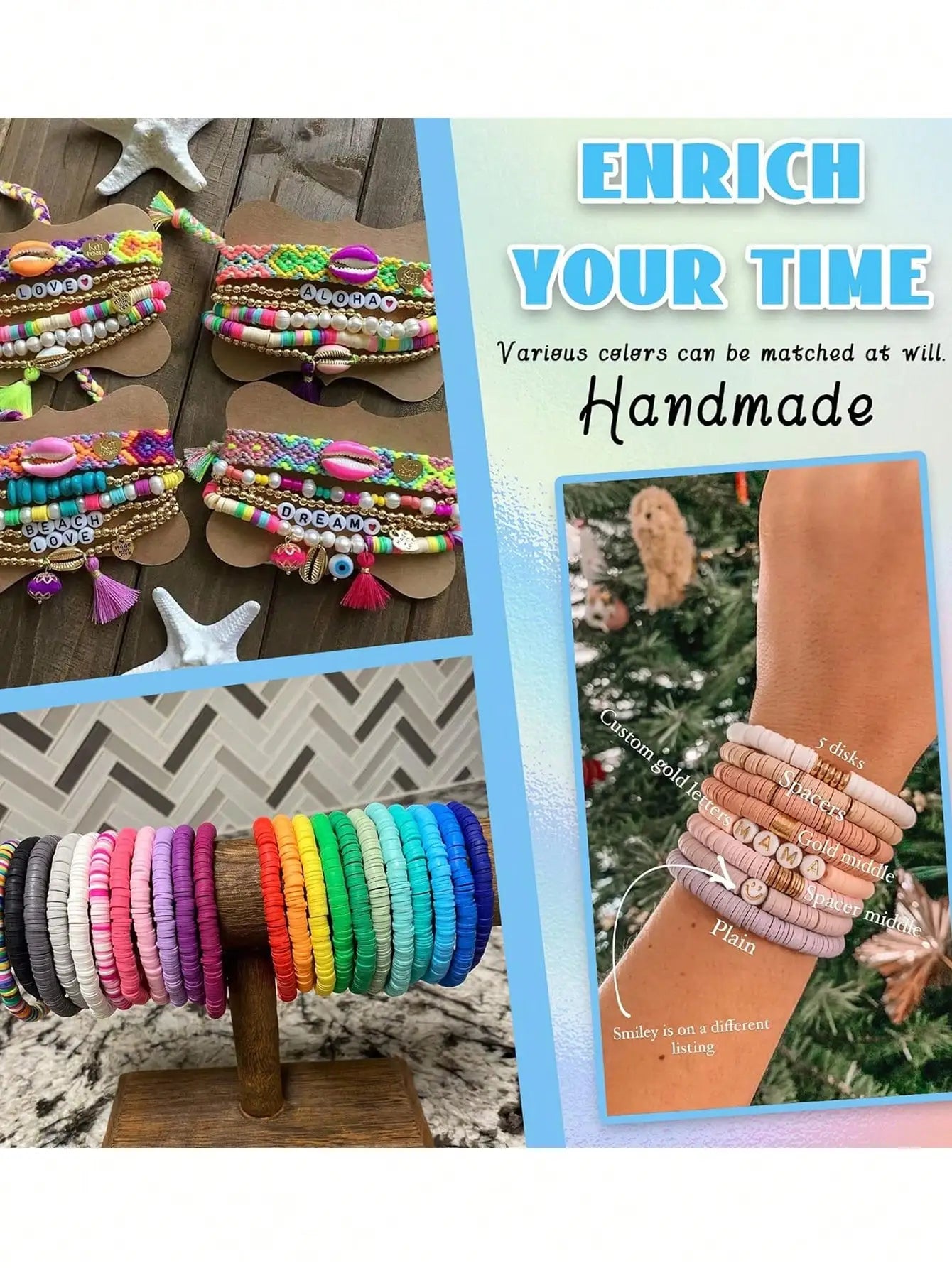 2400pcs Bracelet Making Kit with Clay Beads, 24-Color Flat Round