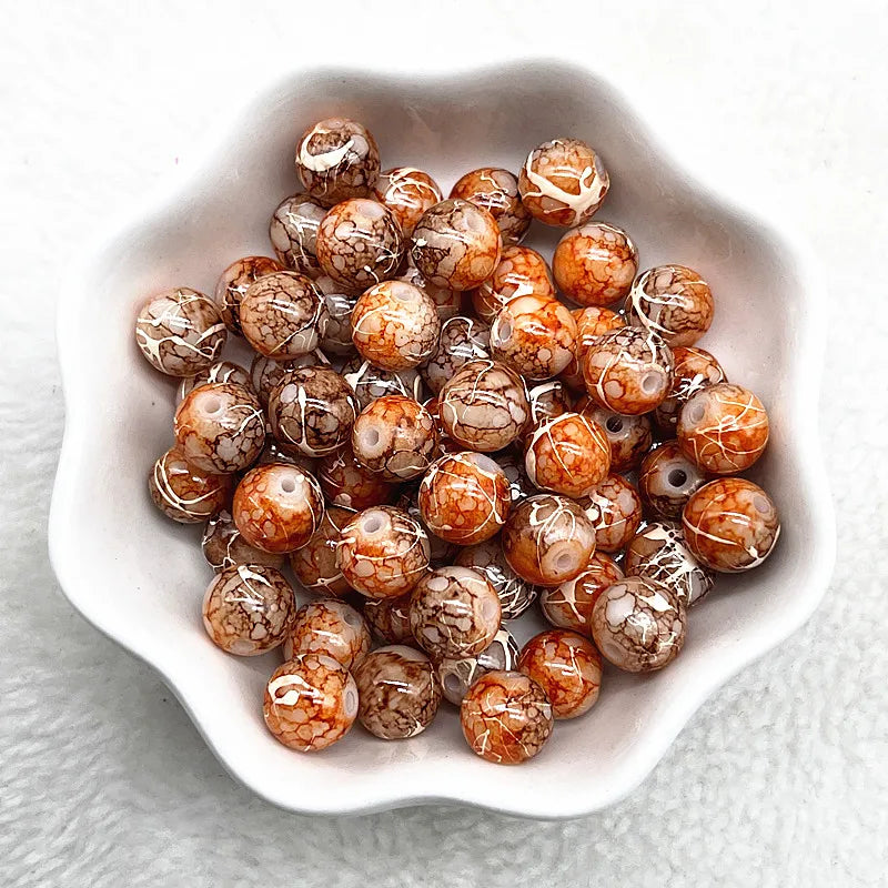 4/6/8/10mm Pattern Round Glass Beads Loose Spacer Beads