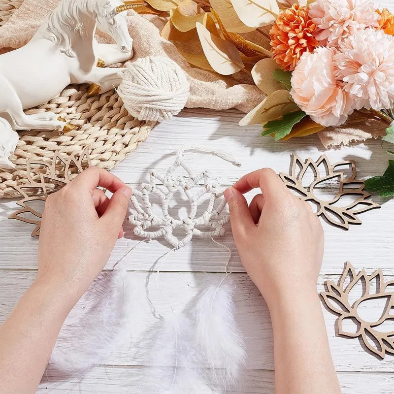 24pcs Lotus Dream Catcher Wooden Macrame Hoops  Flower Shape Macrame Rings