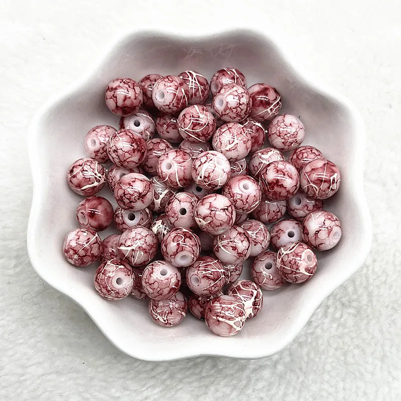 4/6/8/10mm Pattern Round Glass Beads Loose Spacer Beads