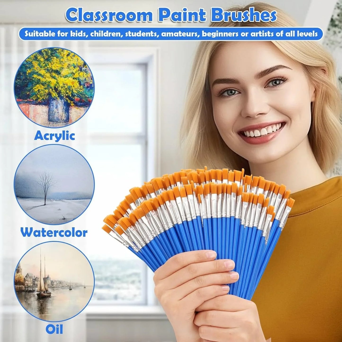 20-200Pcs Painting Brushes Set Art Round Flat Nylon Hair Paint Brush