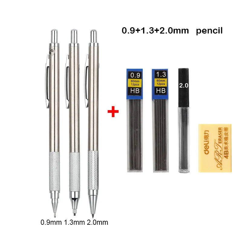 Mechanical Pencil Set 0.3 0.5 0.7 0.9 1.3 2.0mm Full Metal Art Drawing Painting Automatic Pencil