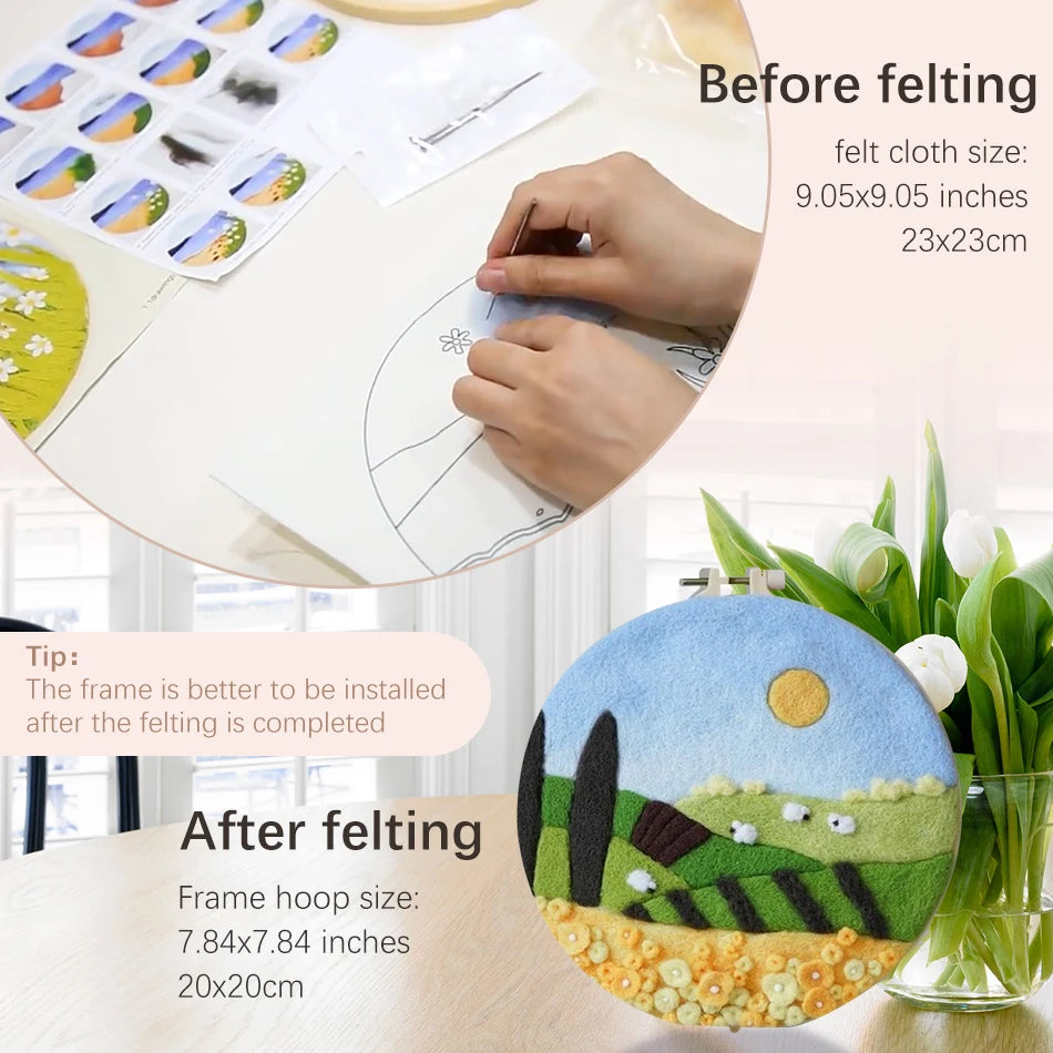 CHENISTORY 20x20cm Frame Wool Felting Painting