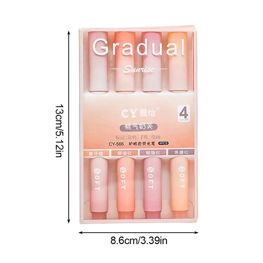 4Pcs/set Macaron Highlighters Color Gradient Highlighter Pens