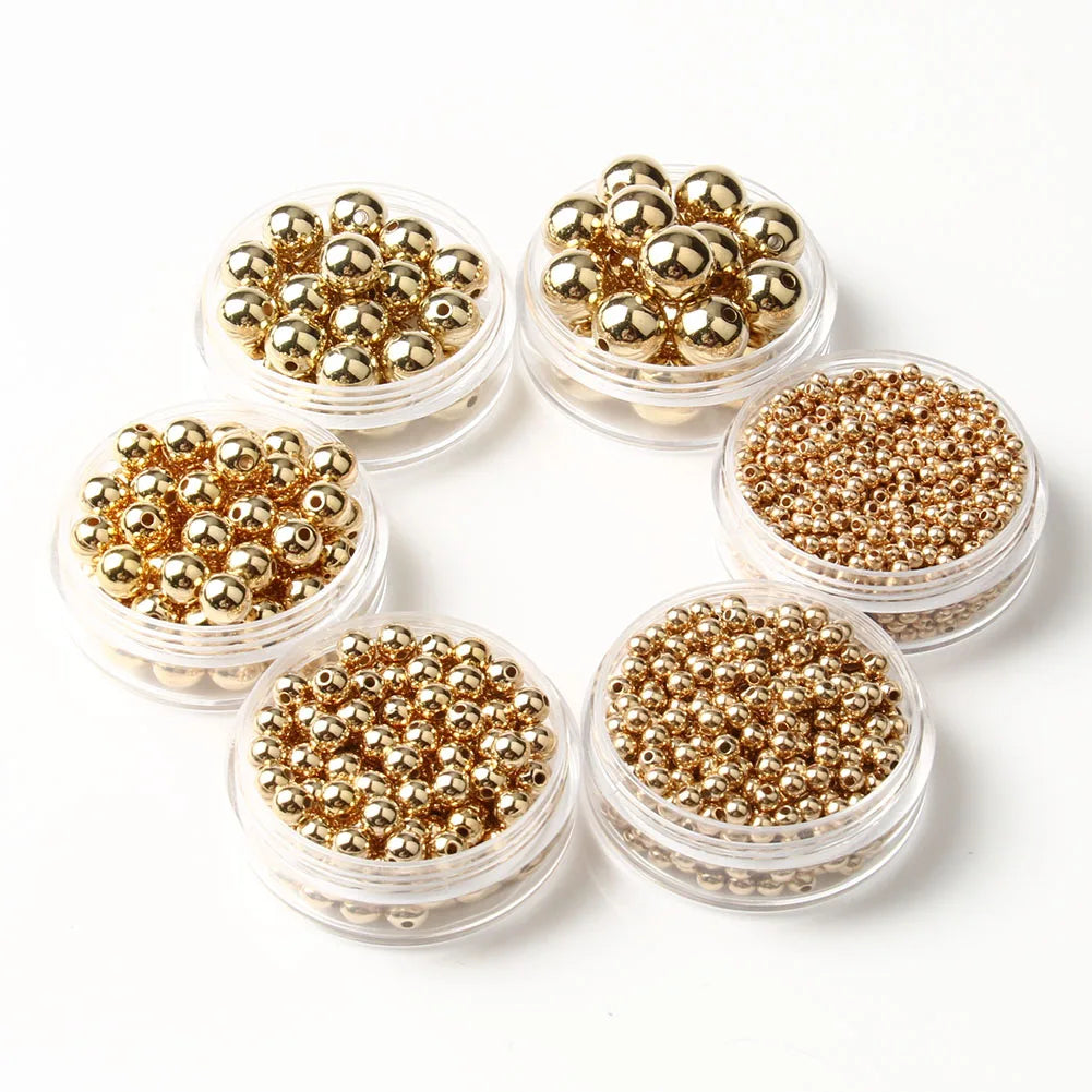 3/4/6/8/10/12mm Round Spacer Beads CCB Gold Silver Color Smooth Loose Ball Beads