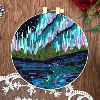 Aurora Stamped Cross Stitch Embroidery Kits with Hoop Cloth Color Thread