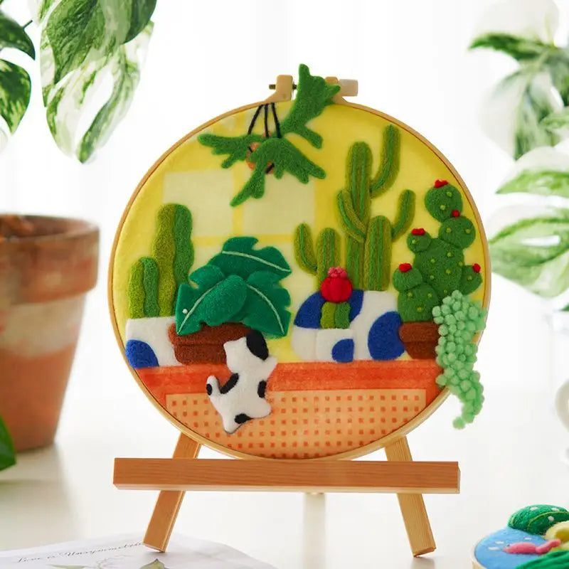 CHENISTORY 20x20cm Frame Wool Felting Painting