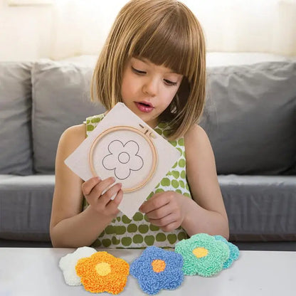 Punch Needle Coaster Kit 6 Flowers Yarn Punch Coaster Kit