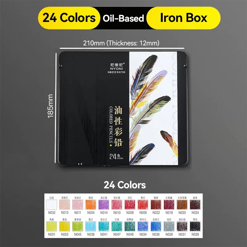 NYONI 24-120Colors Pencils Professional Oil Wood Soft Watercolor Pencil