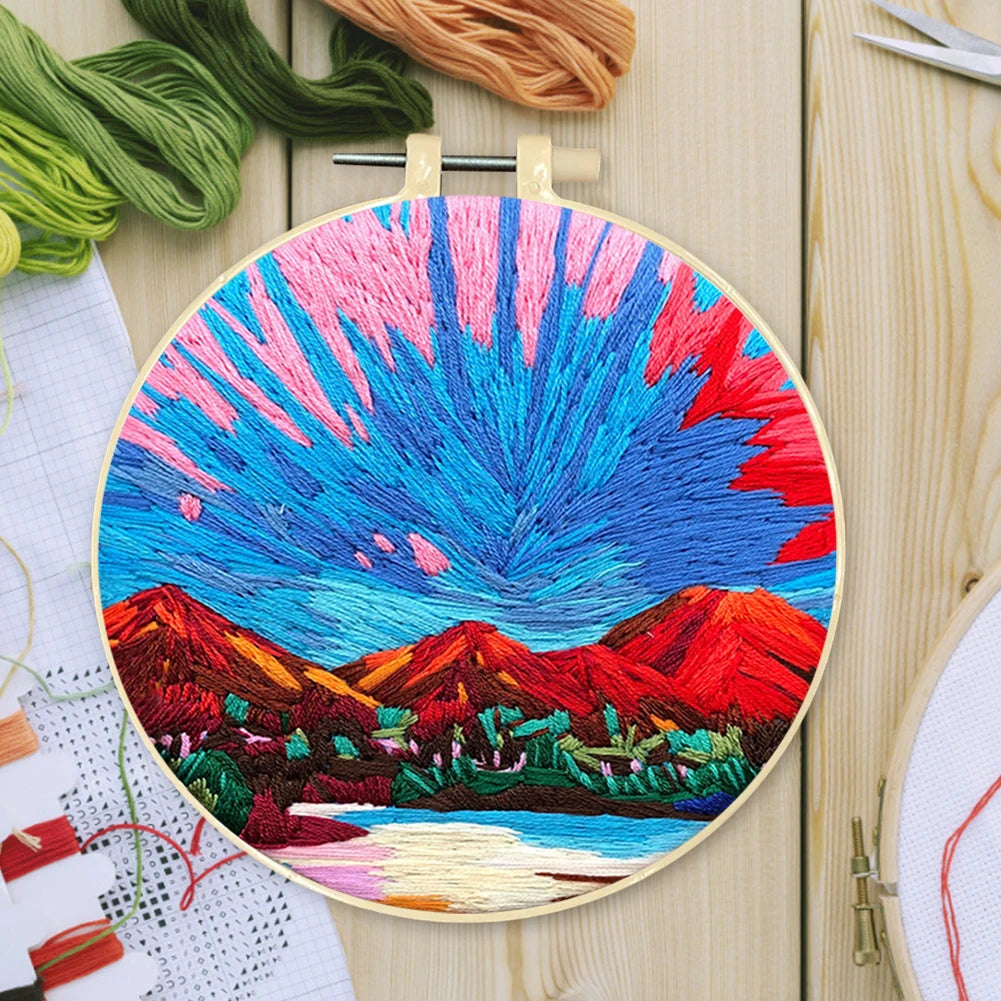 Aurora Stamped Cross Stitch Embroidery Kits with Hoop Cloth Color Thread