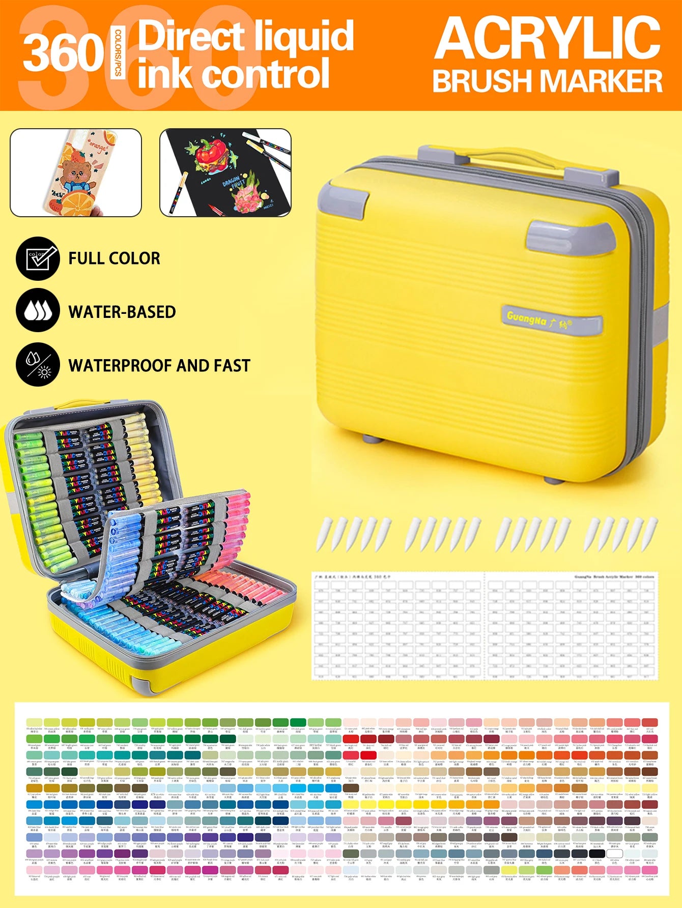 Guangna  360 Color Acrylic Marker Set with Travel Case