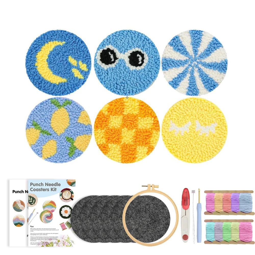 Punch Needle Coaster Kit 6PCS  Kit for Beginners