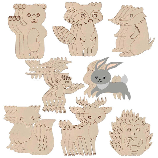 8pcs/set Unfinished Wooden Jungle Animal Cutouts