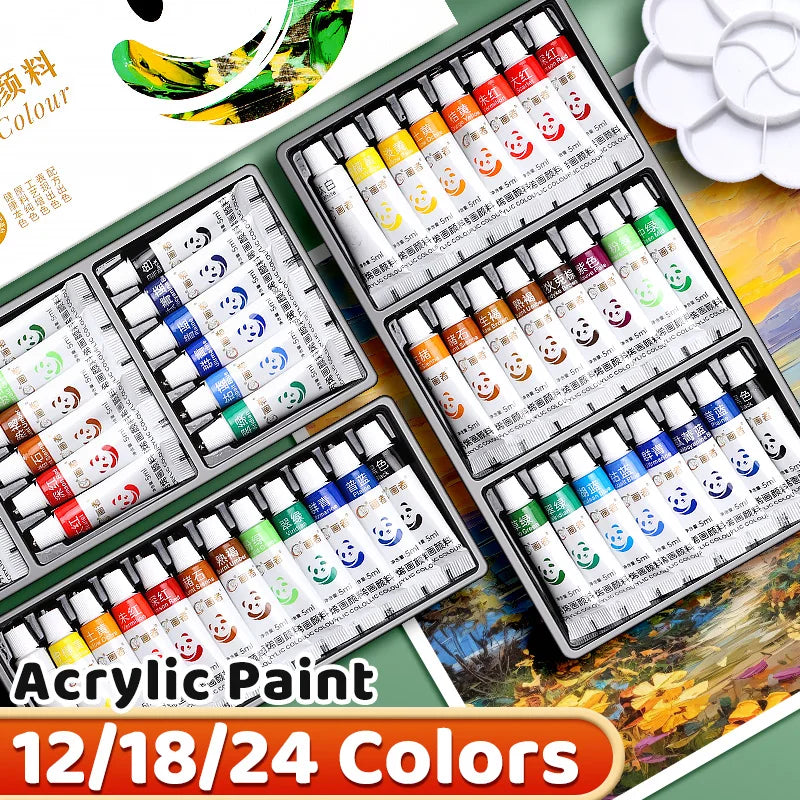 Acrylic Paint Set 12/18/24 Colors 5ml/0.17oz,Water-Proof