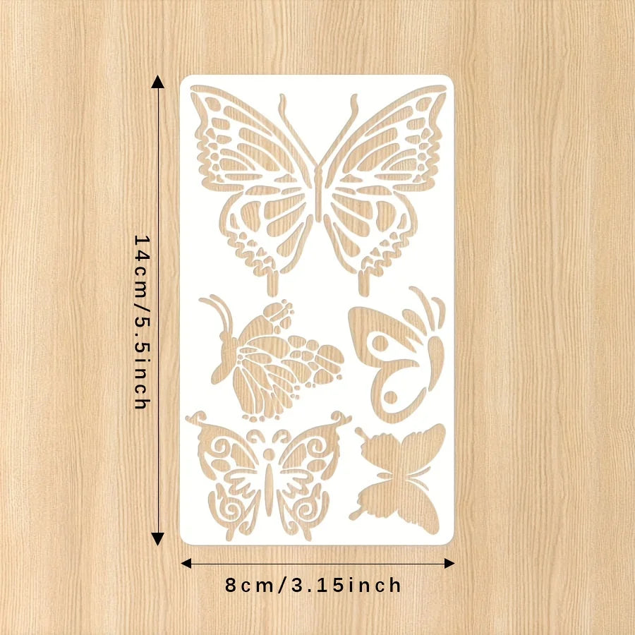 6 Pcs 3.15x5.5inch Butterfly Flower Leaf Plastic Stencils