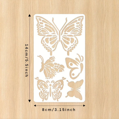 6 Pcs 3.15x5.5inch Butterfly Flower Leaf Plastic Stencils