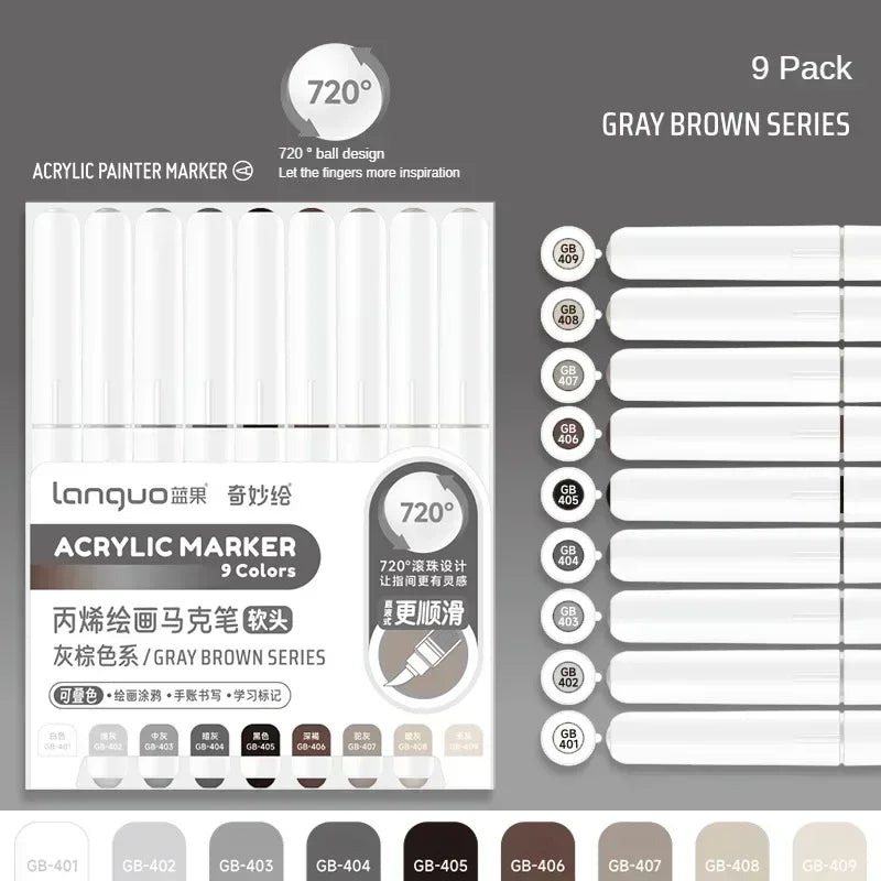 Languo 207/9 Direct Liquid Acrylic Paint Pens Brush Color Marker Pen