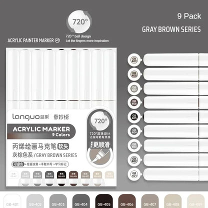 Languo 207/9 Direct Liquid Acrylic Paint Pens Brush Color Marker Pen