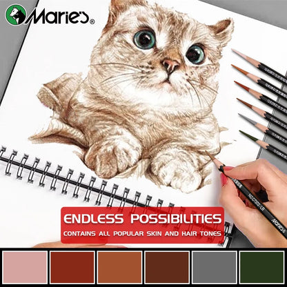10pcs Marie's Professional Colored Charcoal Pencils Set,Skin Tone Color