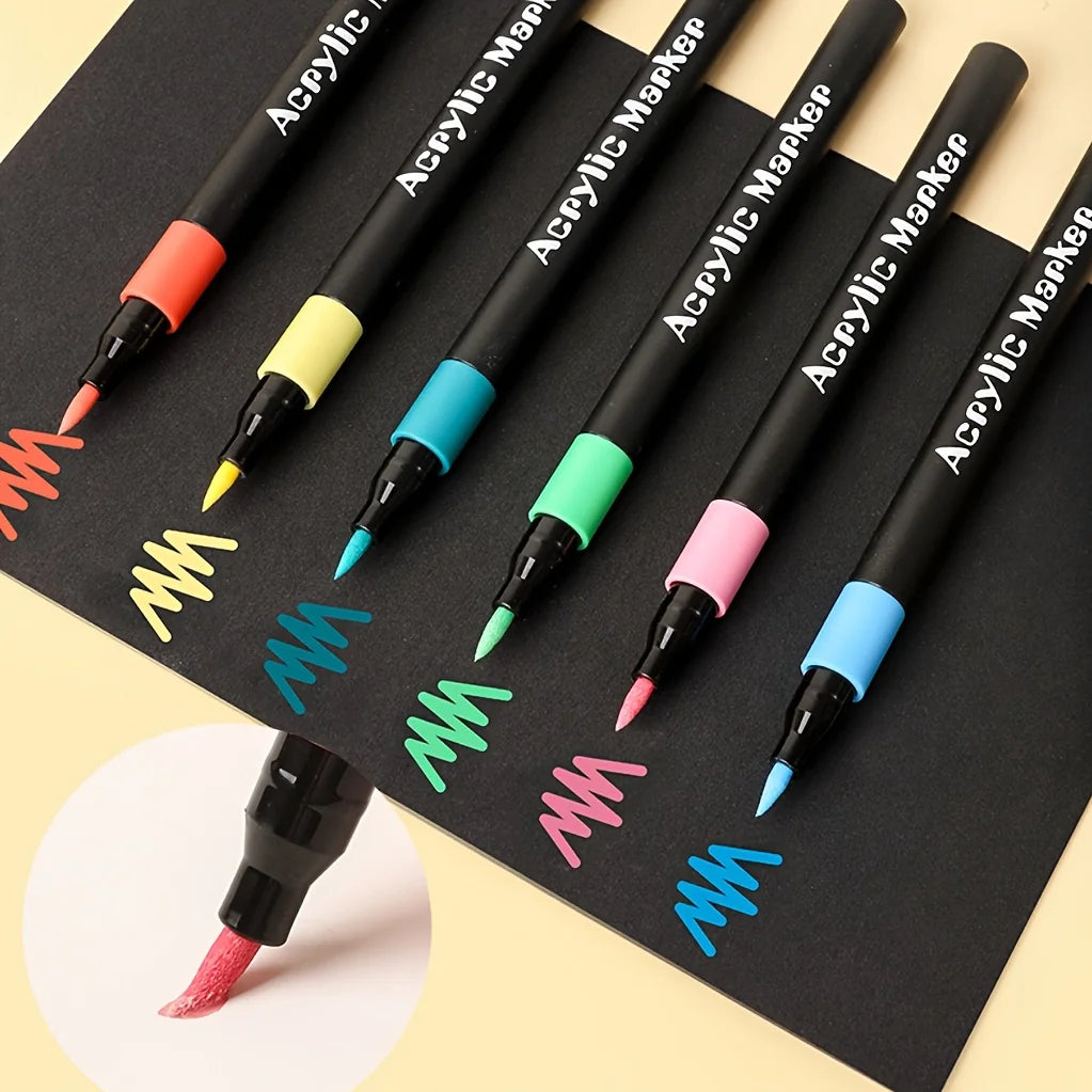 Soft Brush Tip Acrylic Marker Pens – Vibrant, No Bleeding