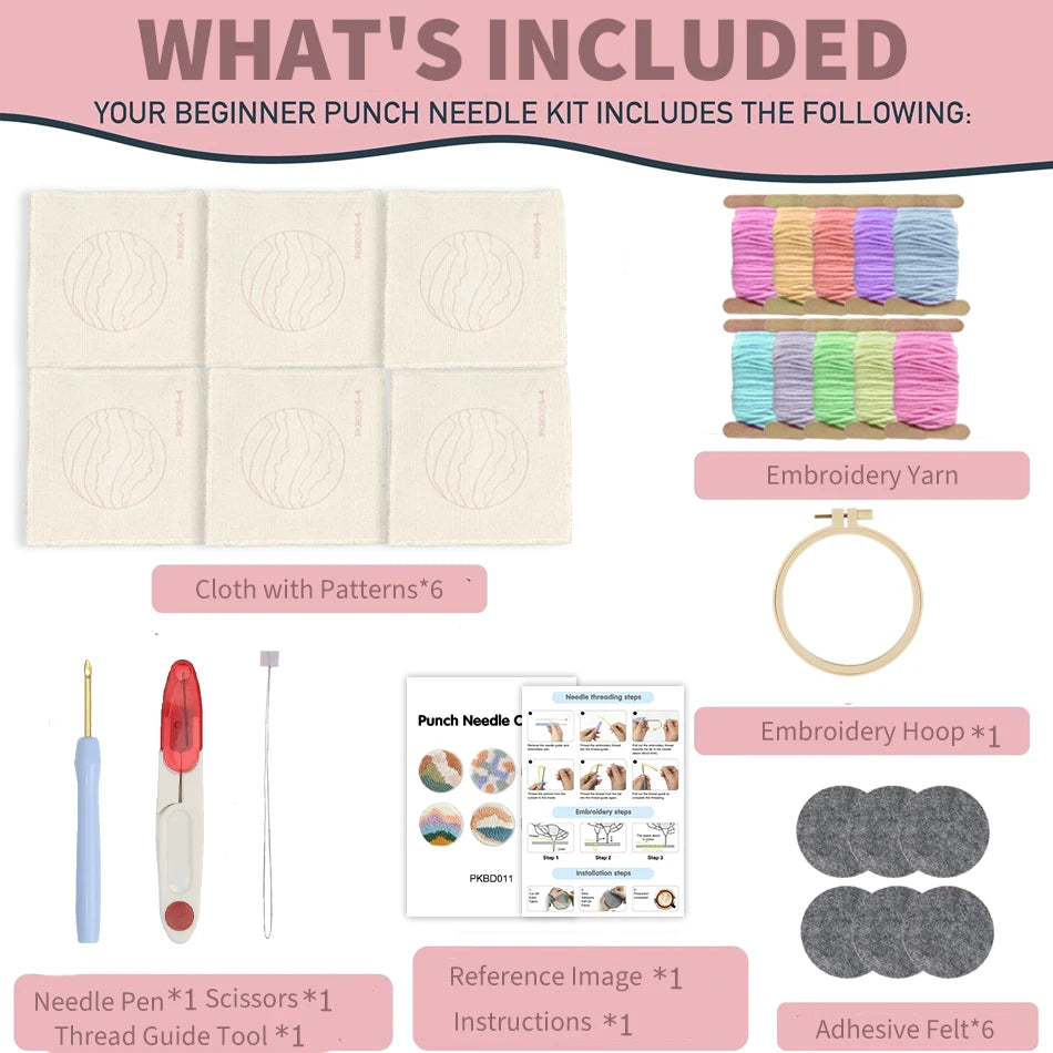 GATYZTORY 6Pcs Punch Needle Coasters Kit for Adults