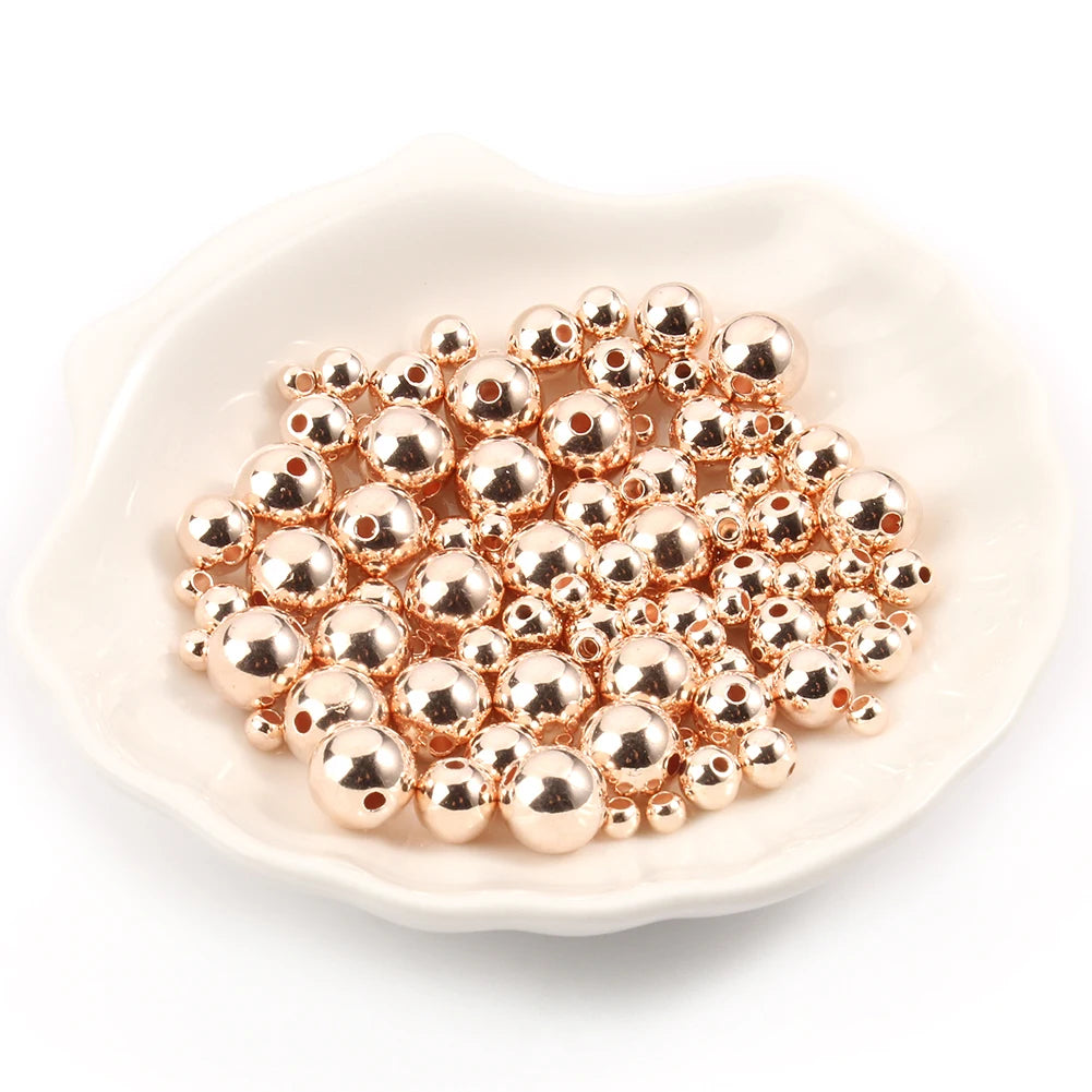 3/4/6/8/10/12mm Round Spacer Beads CCB Gold Silver Color Smooth Loose Ball Beads