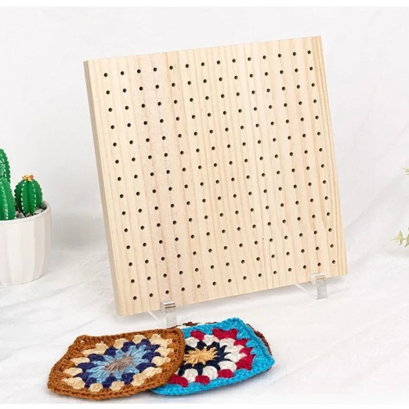 Wooden Crochet Blocking Board with Grid Lines and Stainless Steel Pins for Granny Squares Knitting Projects DIY Craft Gift