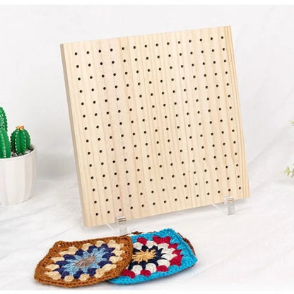 Wooden Crochet Blocking Board with Grid Lines and Stainless Steel Pins for Granny Squares Knitting Projects DIY Craft Gift