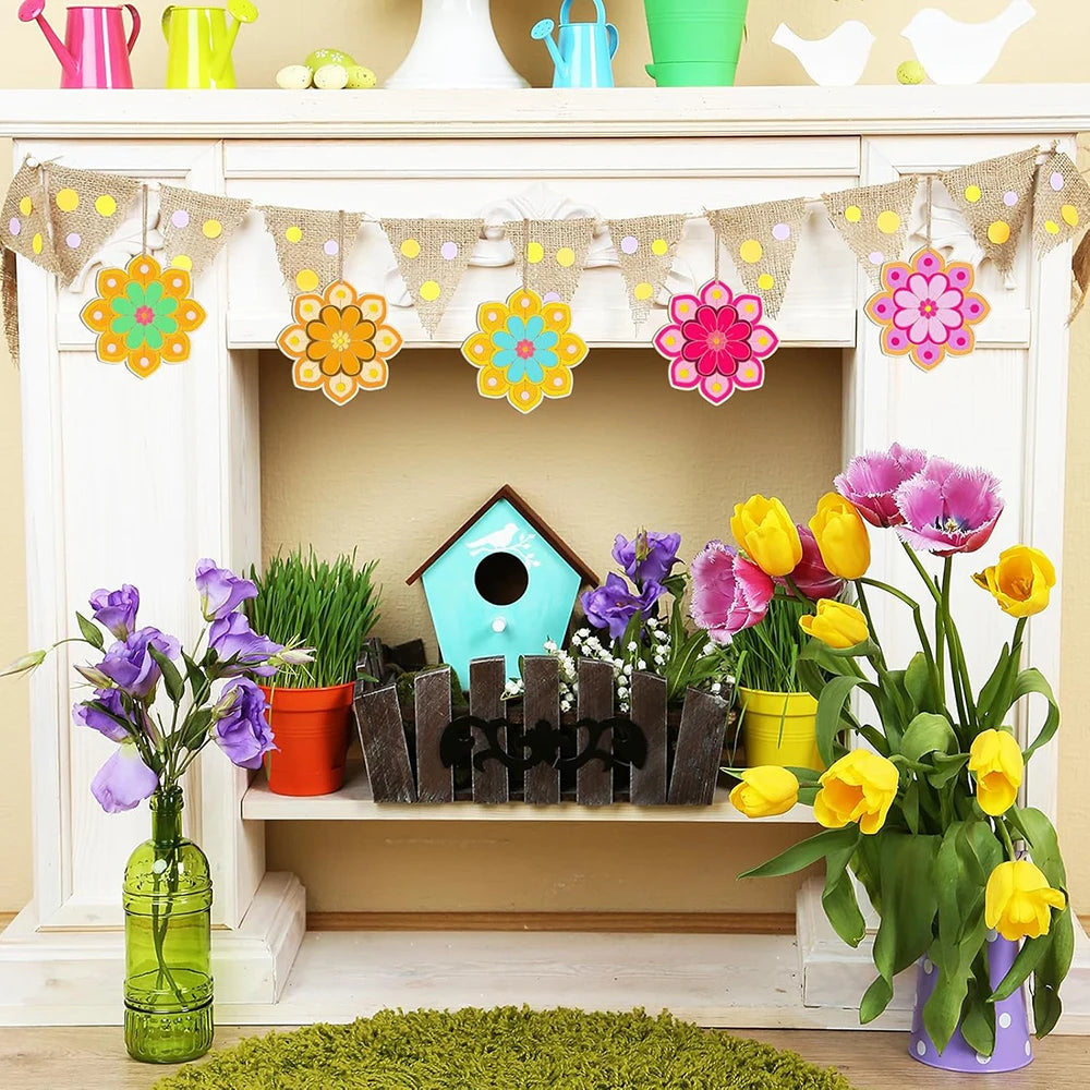 10pcs Wooden Flower Ornaments