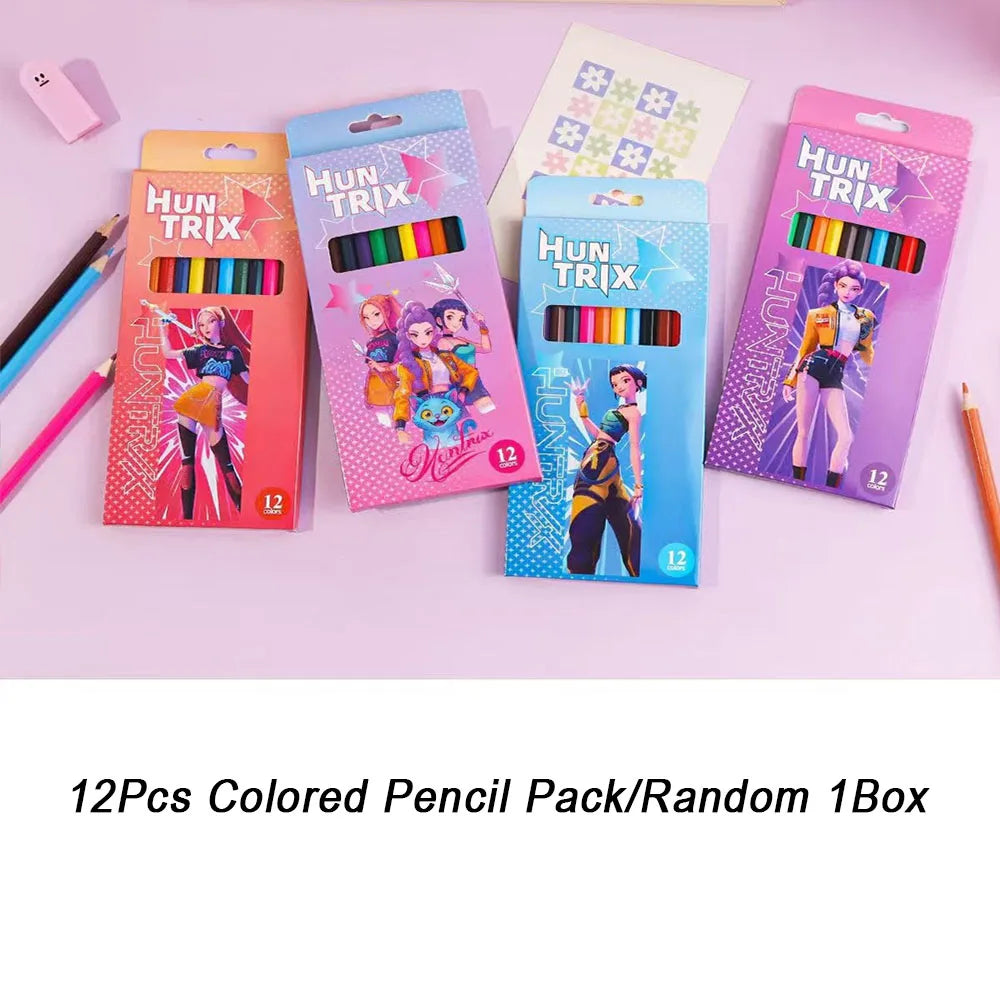 12Pcs Kpop Demon Hunters Huntrix 2B Pencils Wood Graphite Sketch Pencils