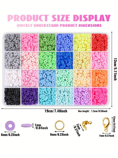 2400pcs Bracelet Making Kit with Clay Beads, 24-Color Flat Round