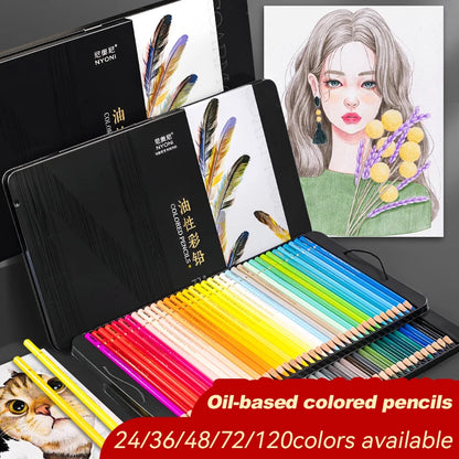 NYONI 24-120Colors Pencils Professional Oil Wood Soft Watercolor Pencil