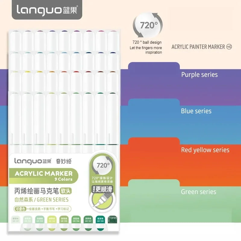 LANGUO 288/9 Colors Acrylic Marker Direct Liquid Soft Brush Paint Pen