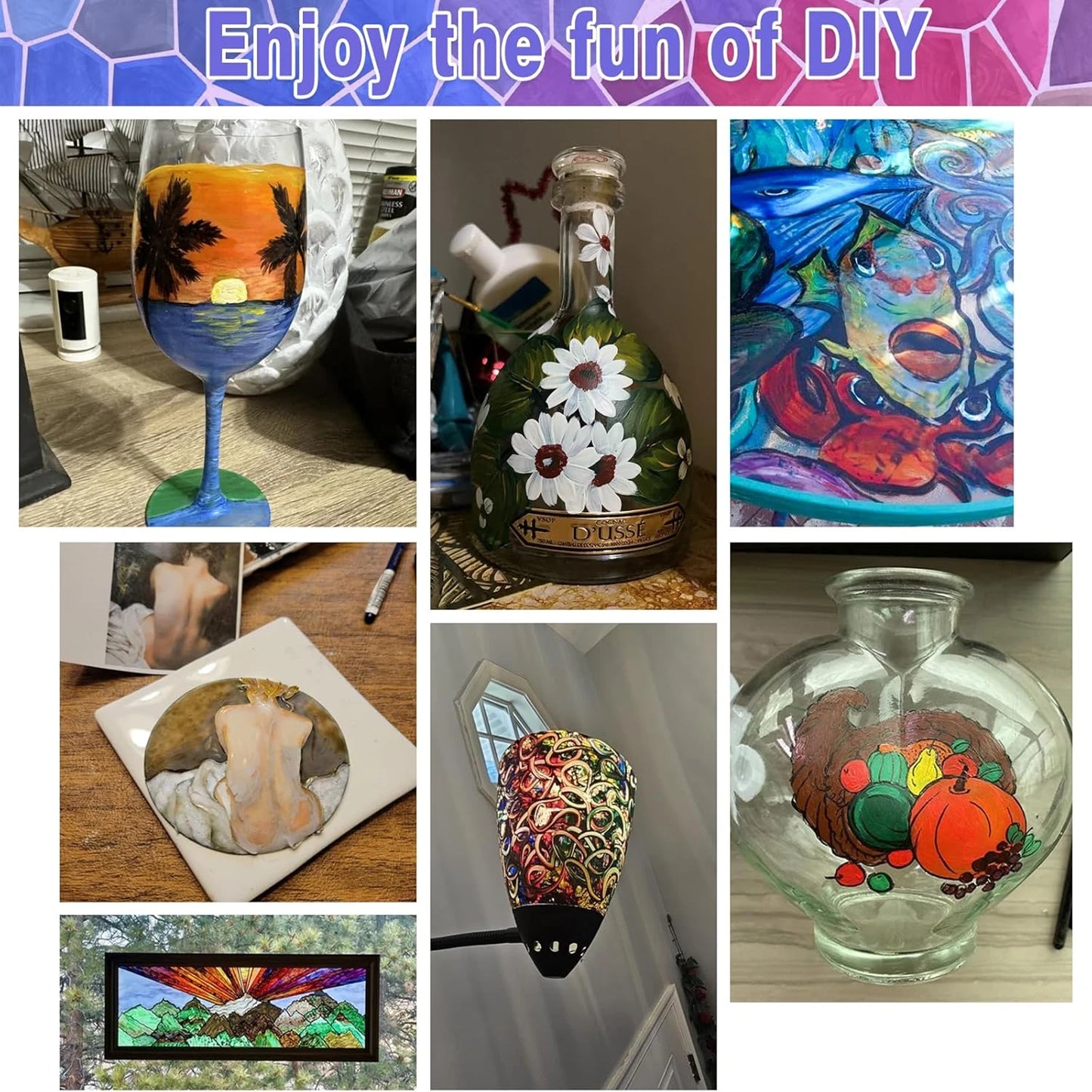 14/26 Colors Stain Glass Paint Set, 6 Brushes, 1 Palette & 1 Sponge, Kit