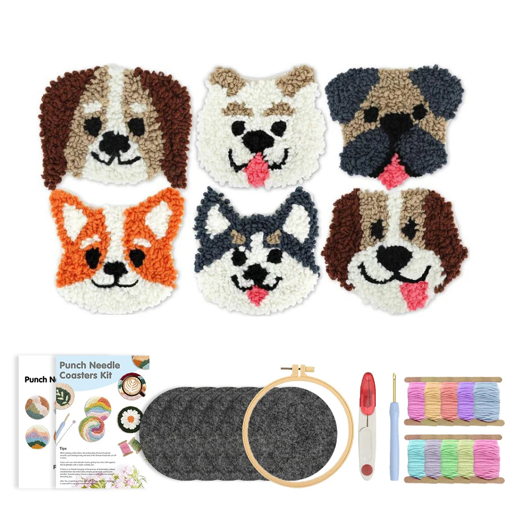 GATYZTORY Cute Dog Pattern Punch Needle Coaster Kit for Beginners