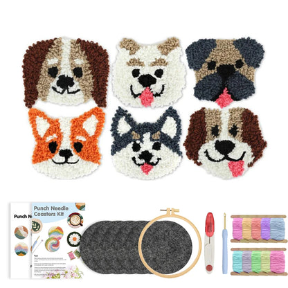 GATYZTORY Cute Dog Pattern Punch Needle Coaster Kit for Beginners