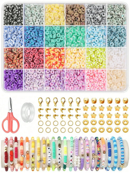 2400pcs Bracelet Making Kit with Clay Beads, 24-Color Flat Round