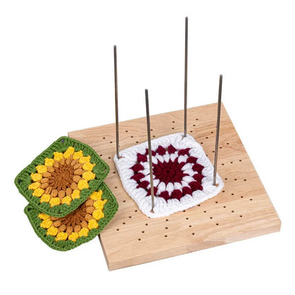 Wooden Crochet Blocking Board with Grid Lines and Stainless Steel Pins for Granny Squares Knitting Projects DIY Craft Gift